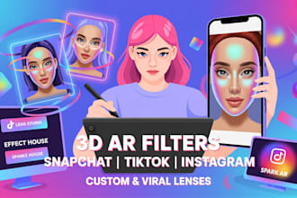 create trendy 3d ar filters and custom lens masks for instagram tiktok snapchat