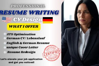 create your german or english CV resume lebenslauf design, and ats cover letter