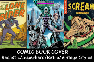 draw comic book cover, superhero, retro comic book cover storyboard comic artist