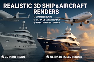 make realistic render and 3d model of your aircraft, yacht, hull, boat and ship