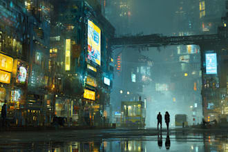 draw illustration of futuristic cyberpunk city