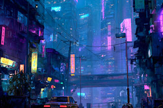 draw illustration of futuristic cyberpunk city