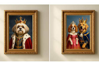 create a custom royal pet portrait in historical oil painting style dog or cat