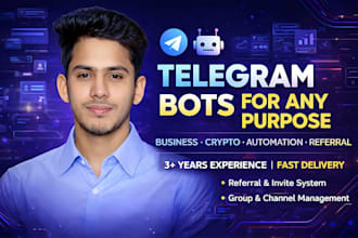 build custom telegram bot for group management, crypto, referral and business