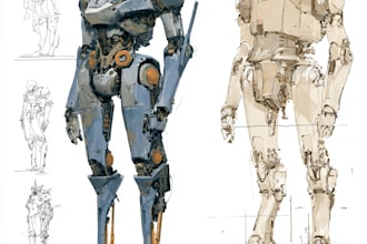 design robots and concept art of futuristic mecha