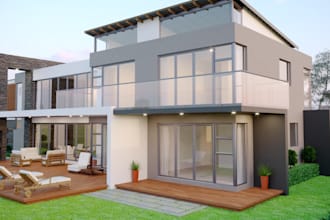 build 3d cgi private duplex villa,balcony design, private pool, greenery,vr golf