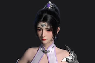 virtual anime character,ancient costume,real human hair,3d metahuman model,vrml