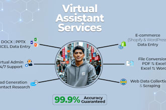 do excel data entry, find emails, data cleaning, admin support