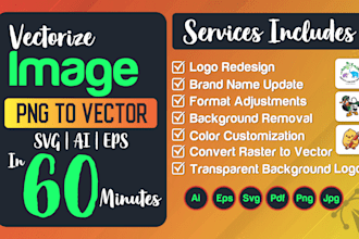 vectorize image, convert png to vector and amend logo in ai svg eps