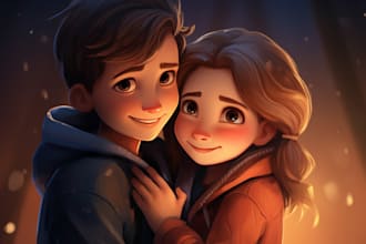 draw cartoon disney couple portrait