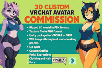 do custom vrchat 3d model furry avatar anime character design vrc nsfw fursona