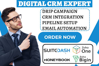 setup zoho bigin suitedash automation honeybook zoho one pipedrive integration