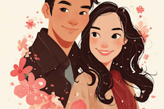 illustrate a romantic family couple portrait