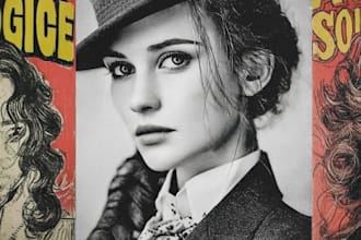 draw portrait illustration in vintage style or engraving