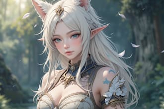 make a digital watercolor ffxiv character art or furry