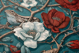 illustrate botanical and animal linocut illustration