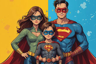 design a family superhero portraits for you