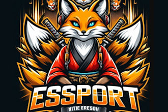 design esport fox kitsune logo and t shirt design