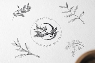 design boho chic hand drawn botanical logo