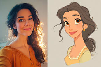 draw a magical illustration, cartoon, and portrait illustration in disney style