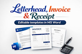 design editable ms word letterhead, invoice and receipt templates