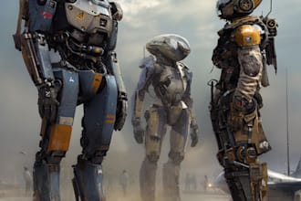 create robots and concept art of futuristic mecha