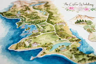 watercolor map illustration just for you