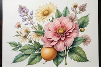 draw  botanical illustrations of flowers or plants design