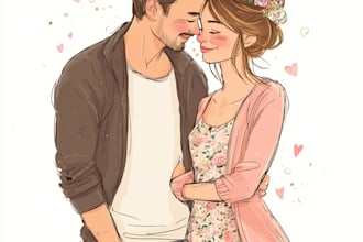 draw couple portrait illustration from photo