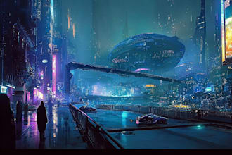 create a cyberpunk futuristic city illustration