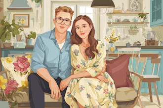 illustrate a romantic family couple portrait