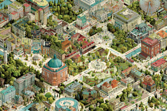 design a travel and event map, city illustration