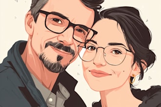 draw cute cartoon portrait for couple, family and friends