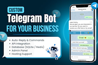 build a custom telegram bot with API integration, database, and automation