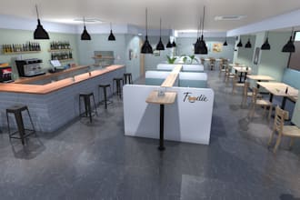 create 3d restaurant, pizza, hamburger, coffee tea, wine bar