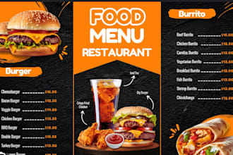 food menu design, restaurant menu design, food brochure menu design