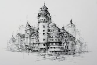 create pen and ink urban sketches and architectural illustrations