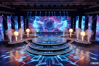 create 3d stage design, wedding venue, dinner hall, event hall with 3d renders