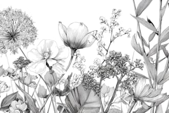 create a highly detailed line art of botanical illustration