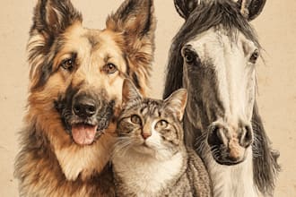 create realistic digital pet portrait dog, cat, horse