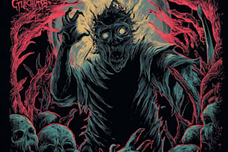 draw dark art illustration with engraving style
