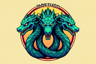 design unique triple hydra logo with t shirt look