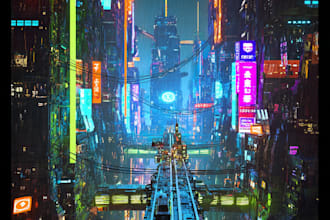 create a cyberpunk futuristic city illustration