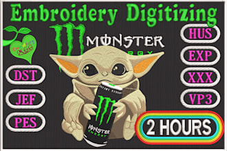 embroidery digitizing into dst,pes,jef ,emb file in 1 hour
