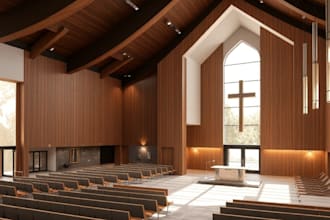 do church design elevation 3d rendering interior design