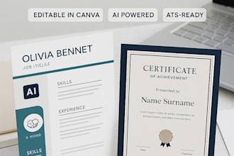 design resume and certificate in canva editable, ats ready