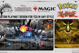 draw custom anime playmats for card game, tcg, game launch, pokemon yugioh