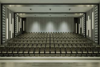 do 3d cgi auditorium design, auditorium layout, conference hall, event hall 3d