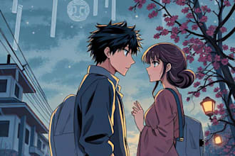 draw romantic couple portrait in manga style