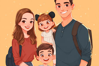 make disney style family and couple cartoon portrait
